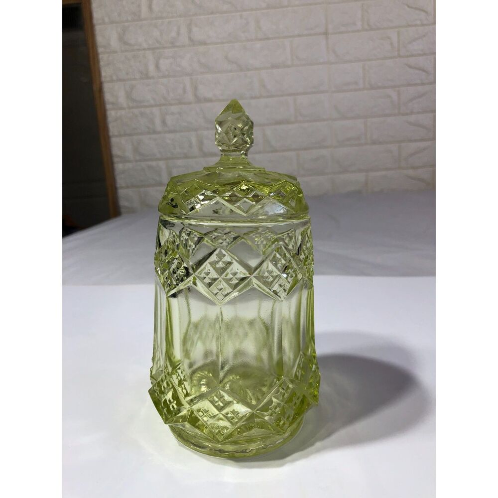 Vintage Imperial Glass Three In One Lidded Candy Biscuit Cookie Jar Yellow Topaz